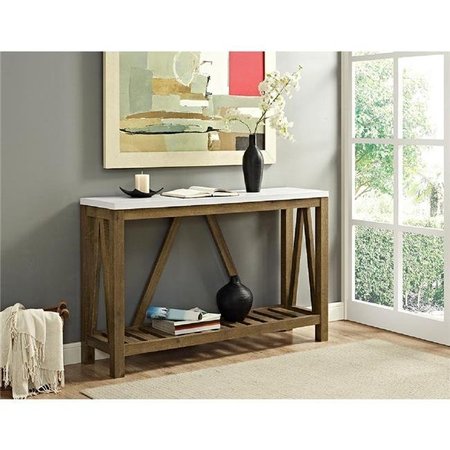 FINE-LINE 52 in. A-frame Rustic Entry Console Table - Marble & Walnut FI609628